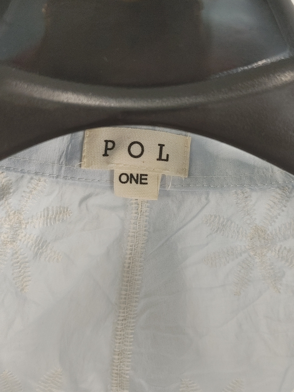 POL Embroidered Floral Blouse Light Blue Lace Trim Button Front Boho Top OS - Picture 6 of 14